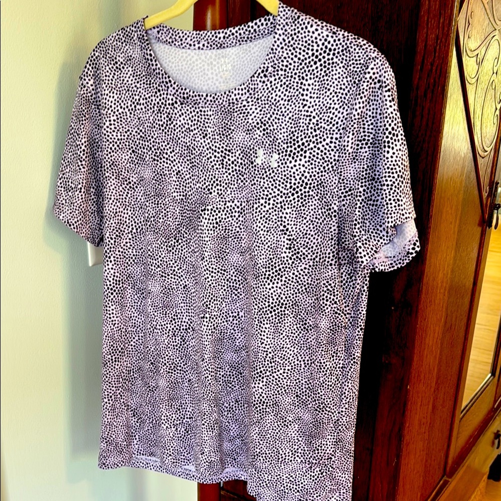 Under Armour Lavender and Black Polka Dot Short Sleeve Tee Size Large
